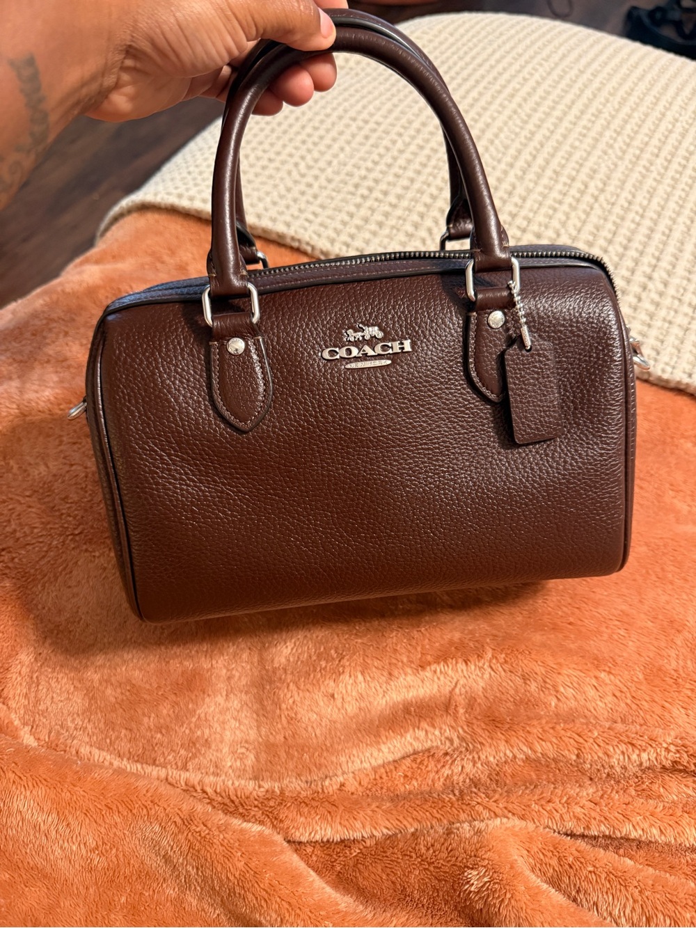 COACH Dark Brown Pebbled Leather Grab Handle Satchel